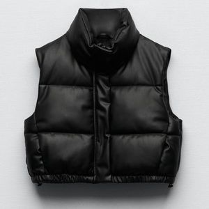 NWT ZARA faux leather puffer vest
